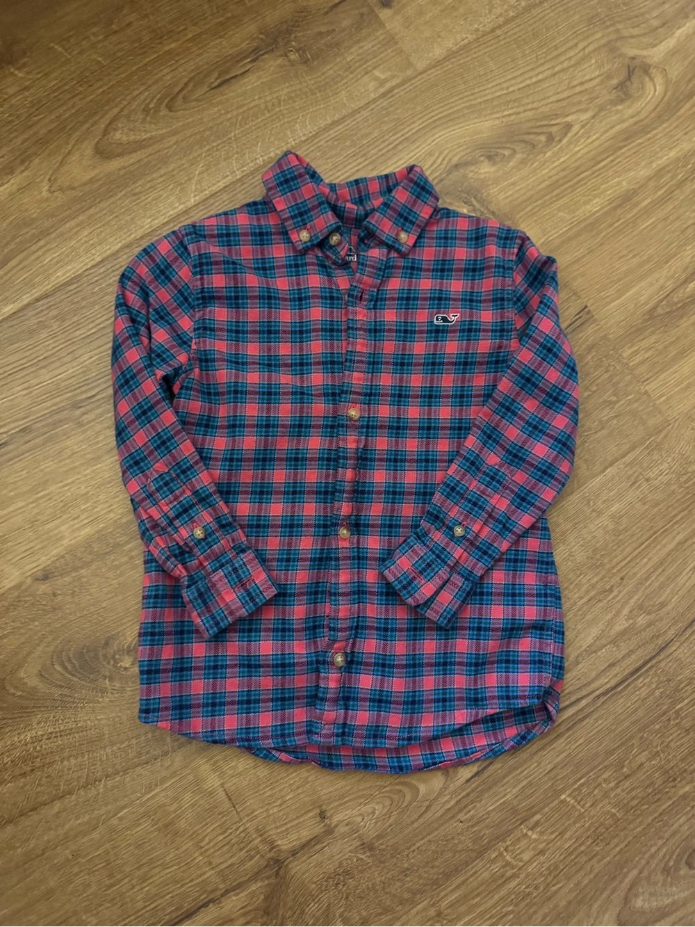 Vineyard Vines Pink and Blue Plaid Flannel Button-Down Shirt (Size 4T)